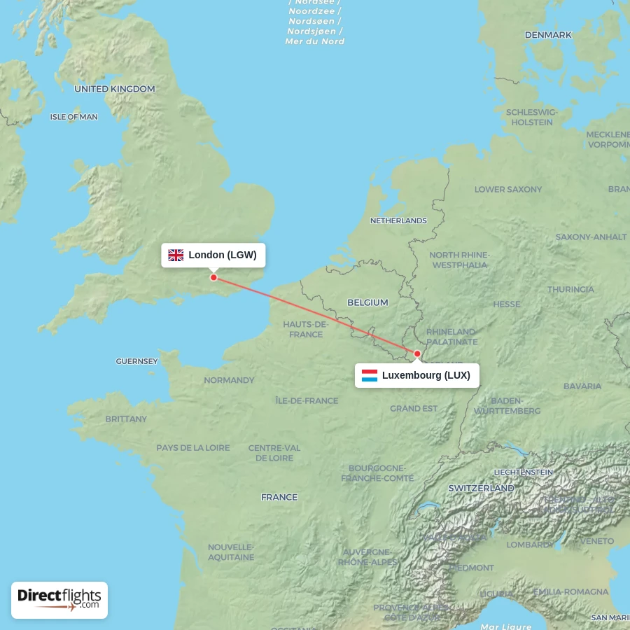LUX - LGW route map