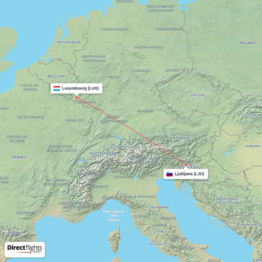 LUX - LJU route map