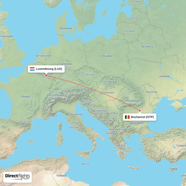 Luxembourg - Bucharest direct flight map