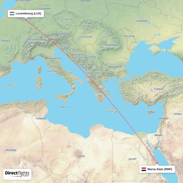 Luxembourg - Marsa Alam direct flight map