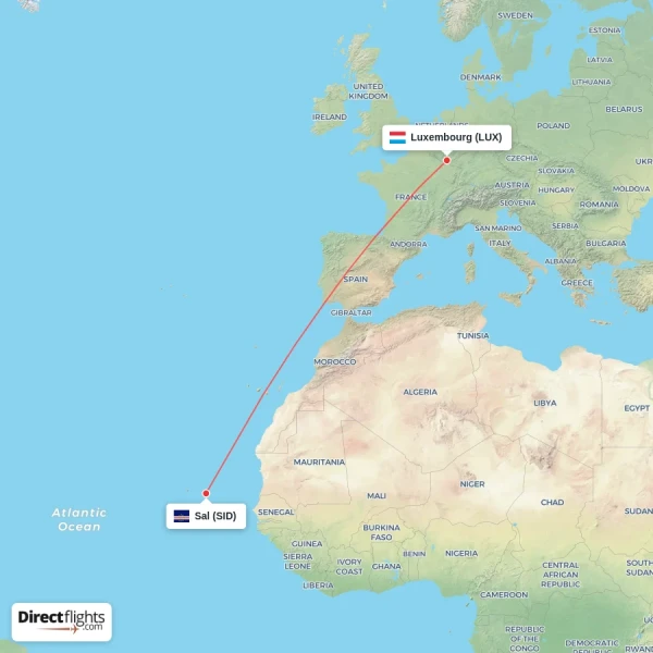 Luxembourg - Sal direct flight map