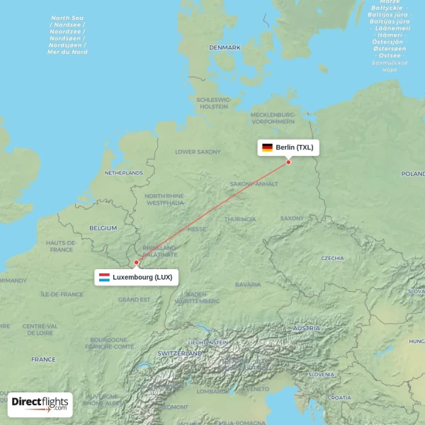 Luxembourg - Berlin direct flight map