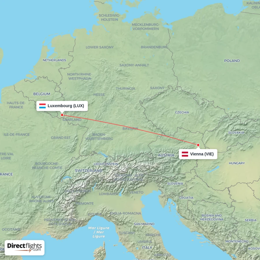 LUX - VIE route map