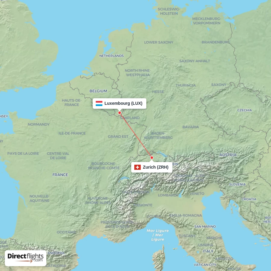 LUX - ZRH route map
