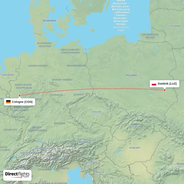 Swidnik - Cologne direct flight map