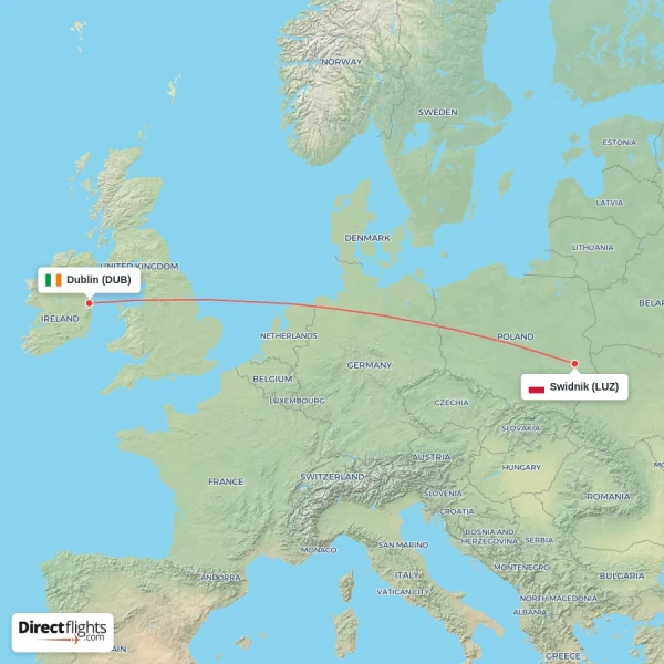 Swidnik - Dublin direct flight map