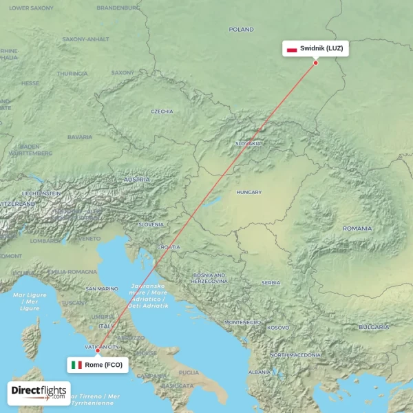 Swidnik - Rome direct flight map