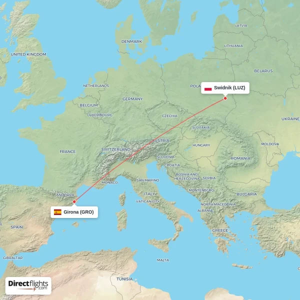 Swidnik - Girona direct flight map