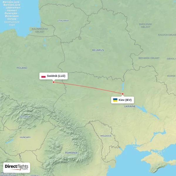 Swidnik - Kiev direct flight map