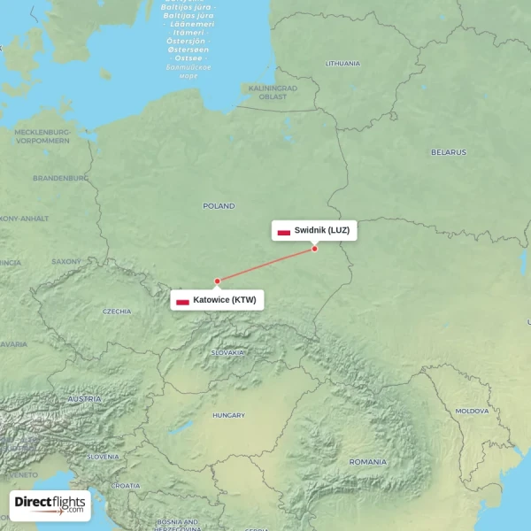 Swidnik - Katowice direct flight map