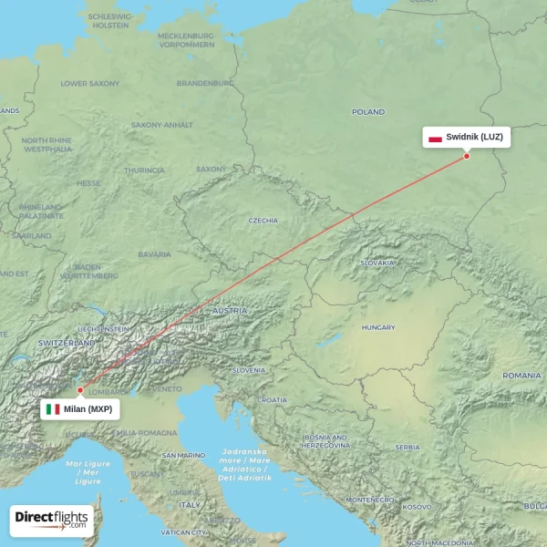 Swidnik - Milan direct flight map