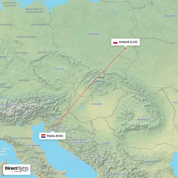 Swidnik - Rijeka direct flight map
