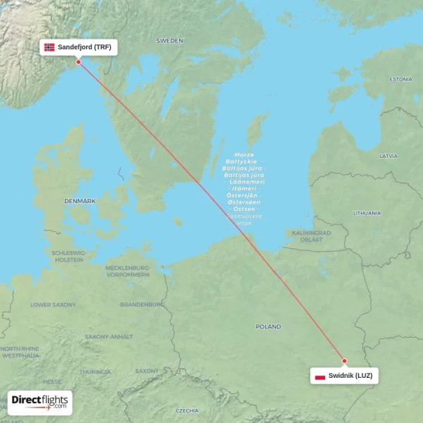 Swidnik - Sandefjord direct flight map