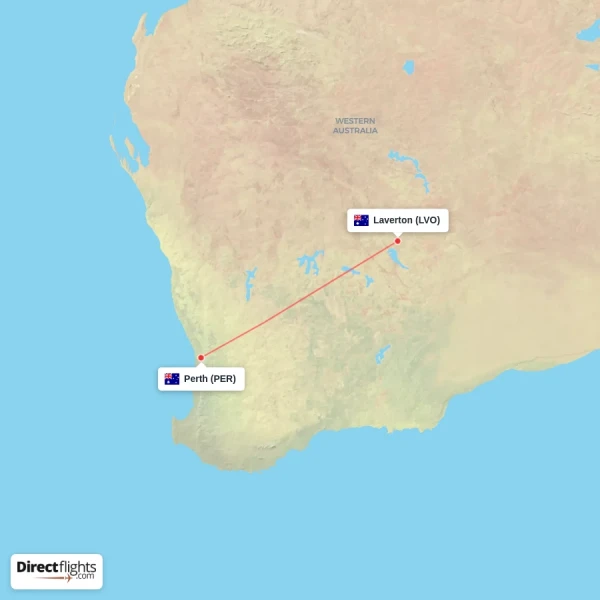 Laverton - Perth direct flight map