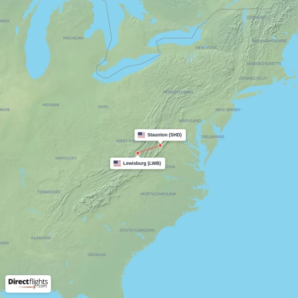 Lewisburg - Staunton direct flight map