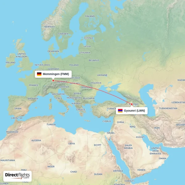 Gyoumri - Memmingen direct flight map