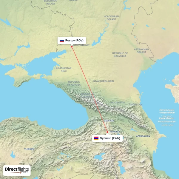 Gyoumri - Rostov direct flight map