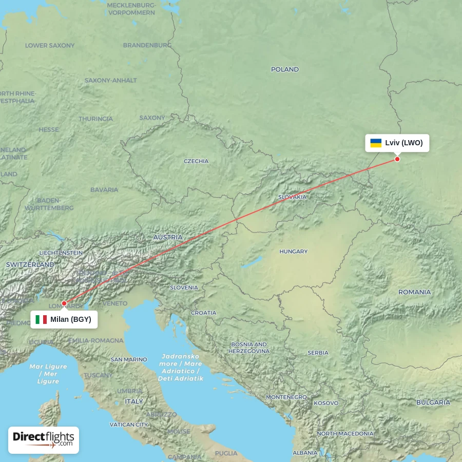 LWO - BGY route map