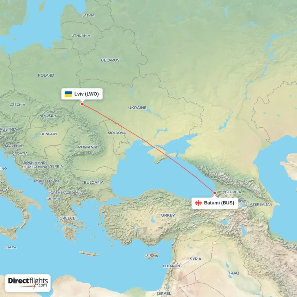 Lviv - Batumi direct flight map