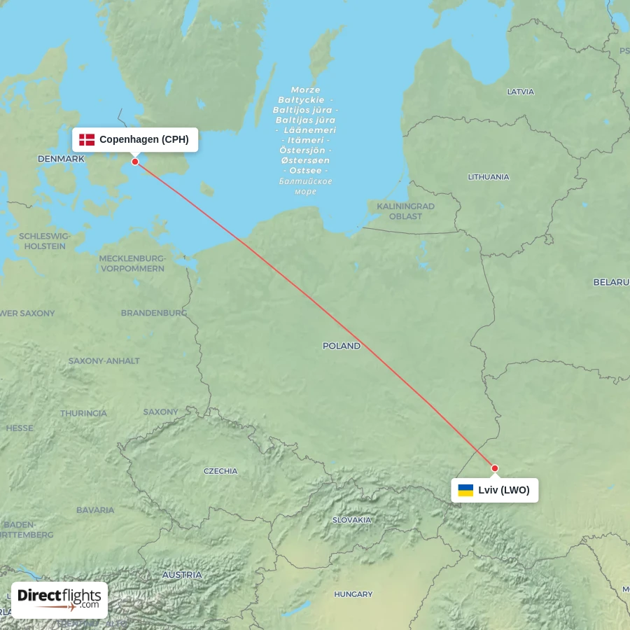 LWO - CPH route map