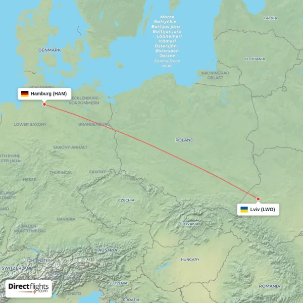 Lviv - Hamburg direct flight map