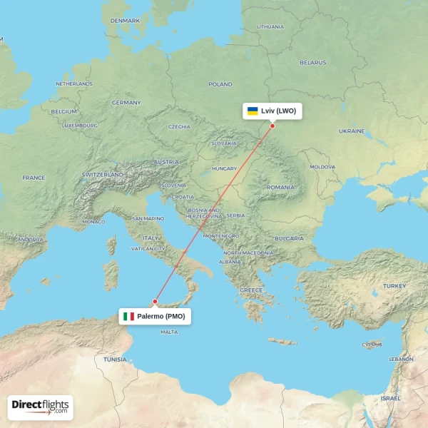 Lviv - Palermo direct flight map