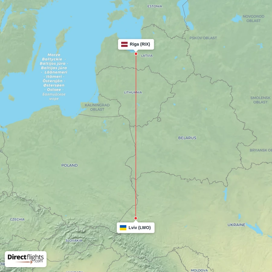 LWO - RIX route map