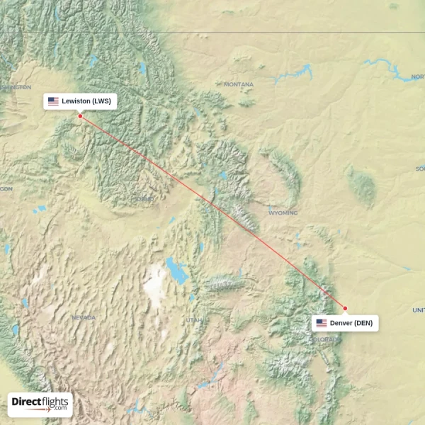Lewiston - Denver direct flight map