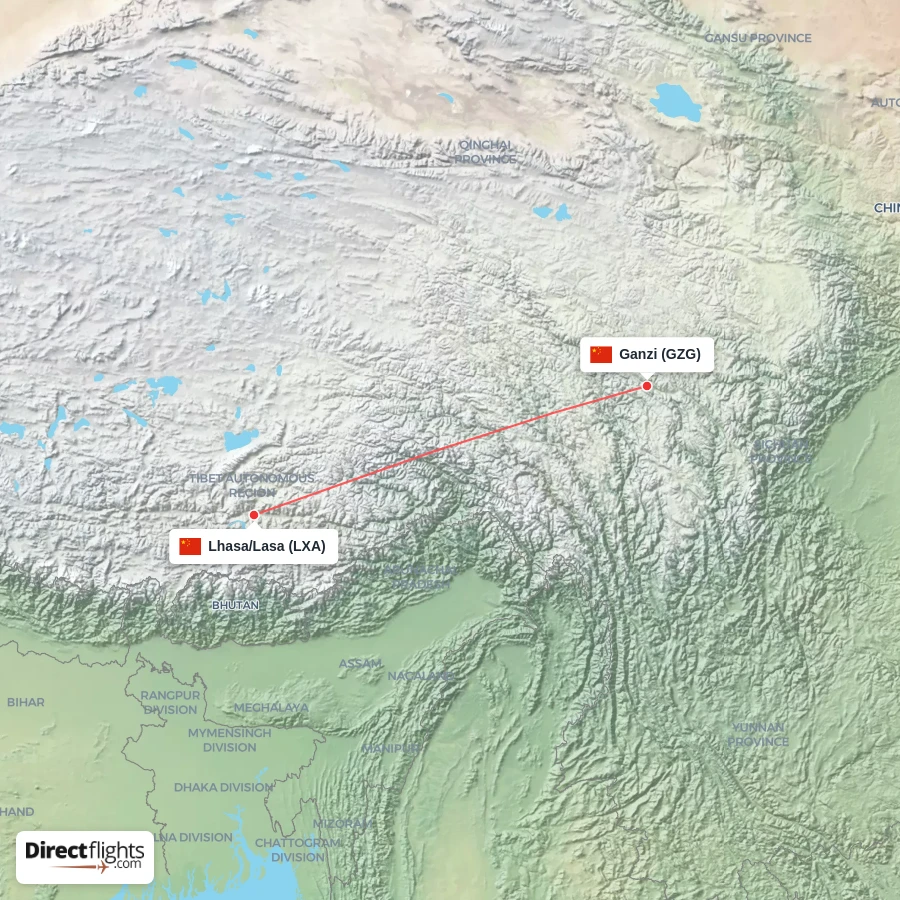LXA - GZG route map