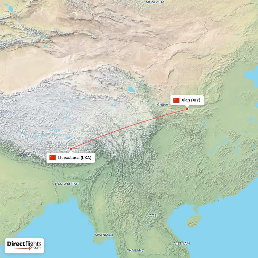 LXA - XIY route map