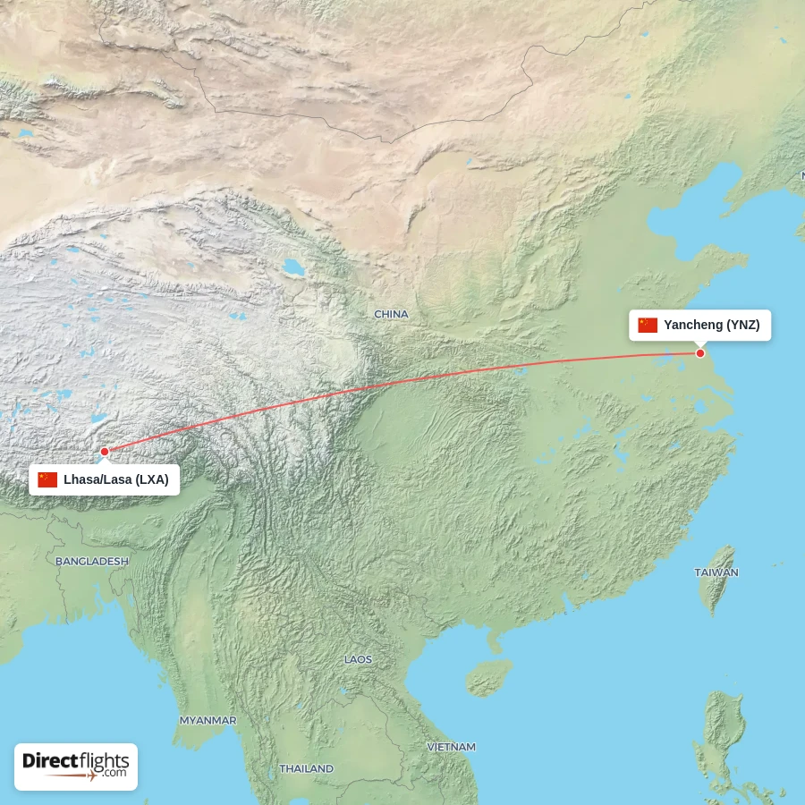 LXA - YNZ route map