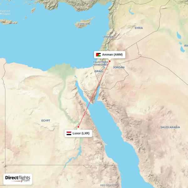 Luxor - Amman direct flight map