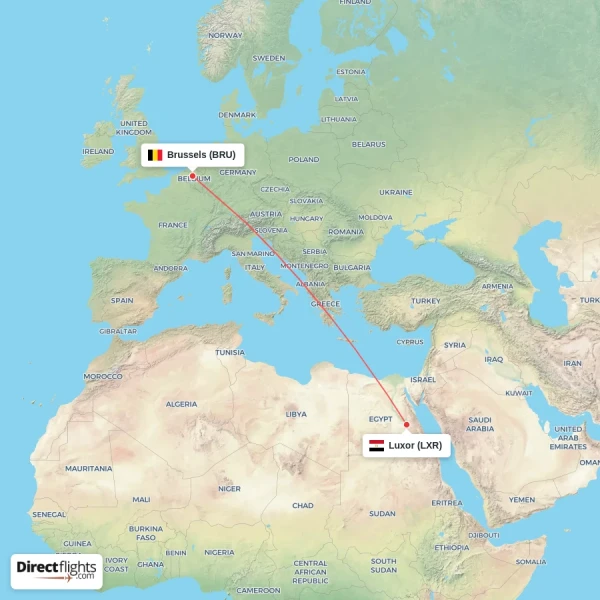 Luxor - Brussels direct flight map