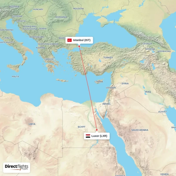 Luxor - Istanbul direct flight map
