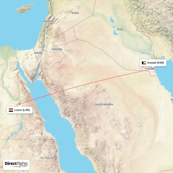 Luxor - Kuwait direct flight map