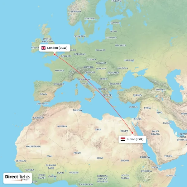 Luxor - London direct flight map
