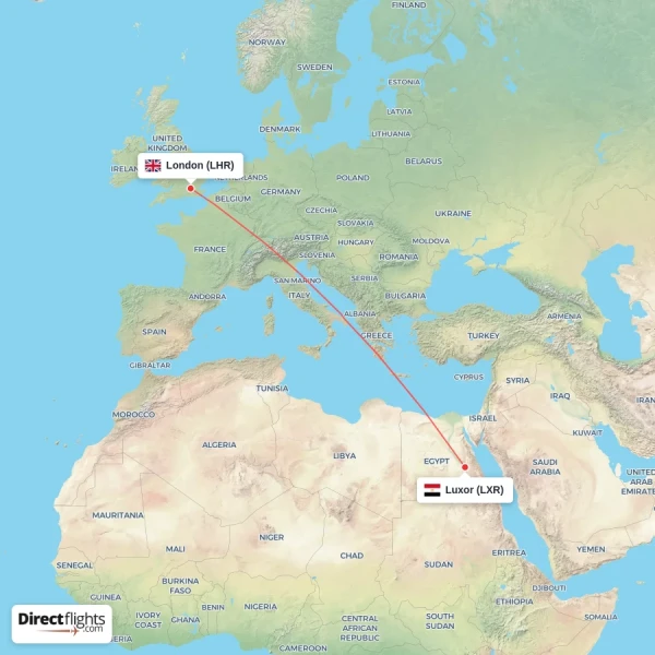 Luxor - London direct flight map