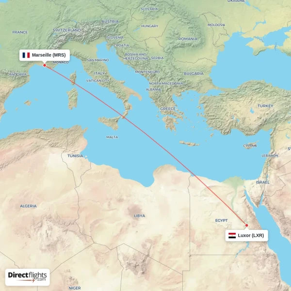 Luxor - Marseille direct flight map