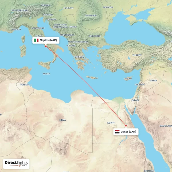 Luxor - Naples direct flight map