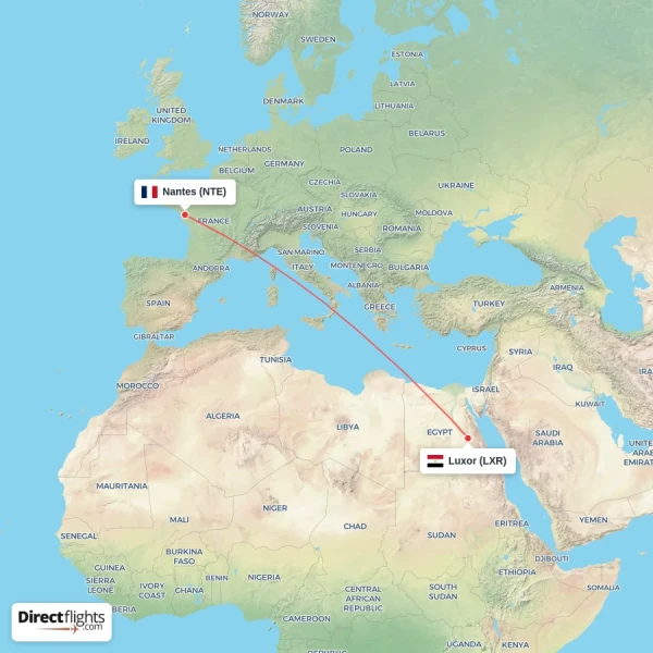 Luxor - Nantes direct flight map