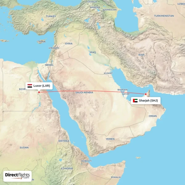 Luxor - Sharjah direct flight map