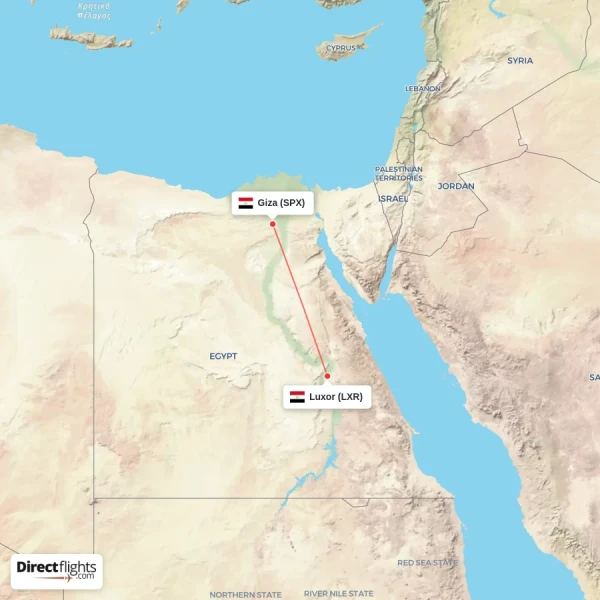 Luxor - Giza direct flight map