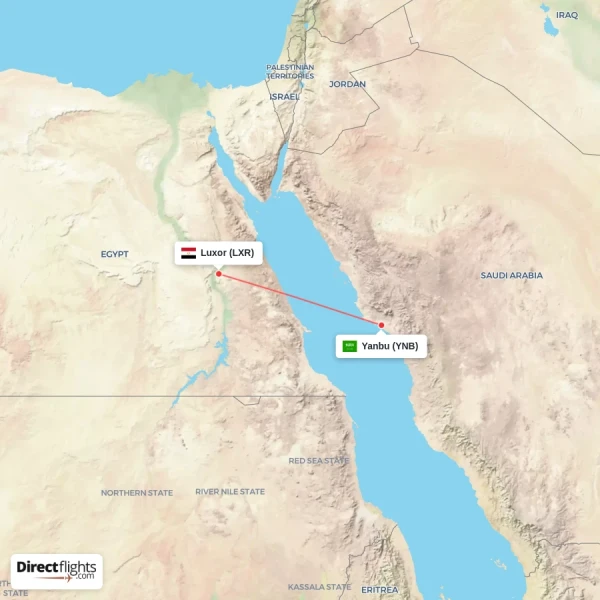 Luxor - Yanbu direct flight map