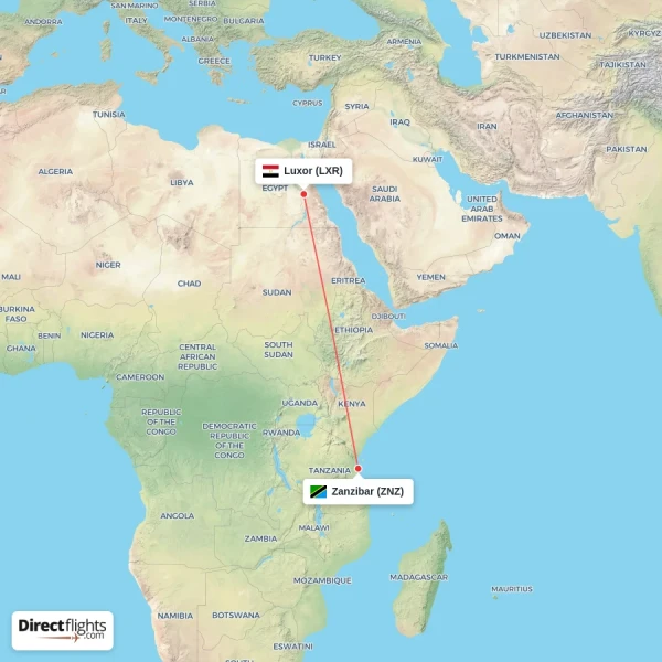 Luxor - Zanzibar direct flight map