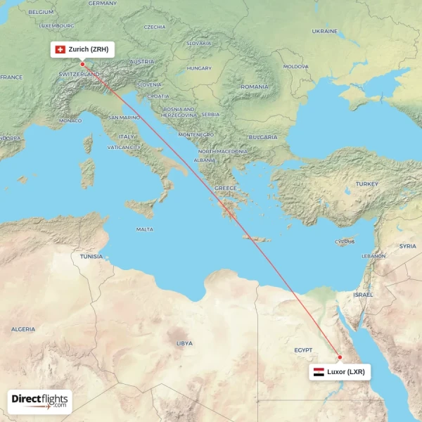 Luxor - Zurich direct flight map