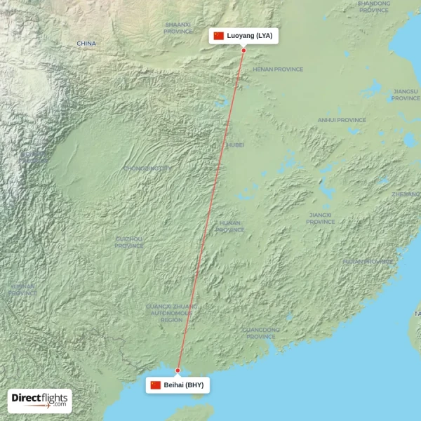 Luoyang - Beihai direct flight map