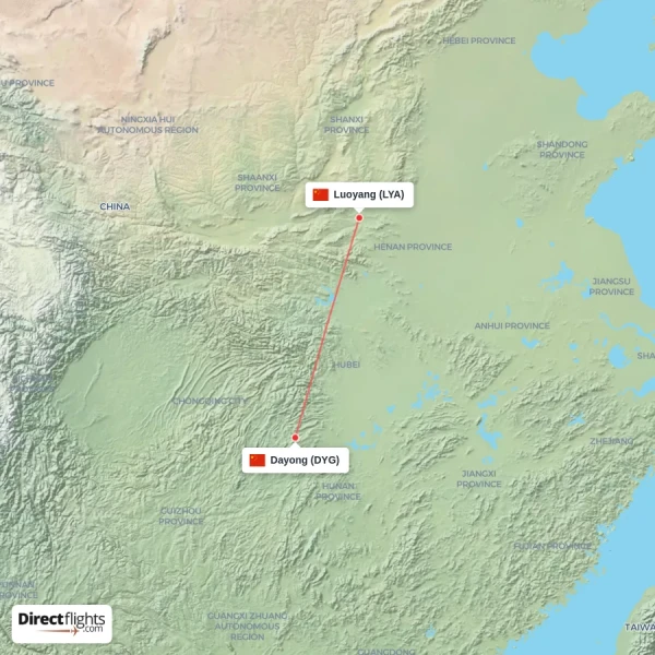 Luoyang - Dayong direct flight map