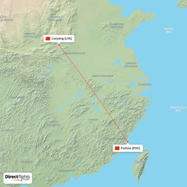 Luoyang - Fuzhou direct flight map