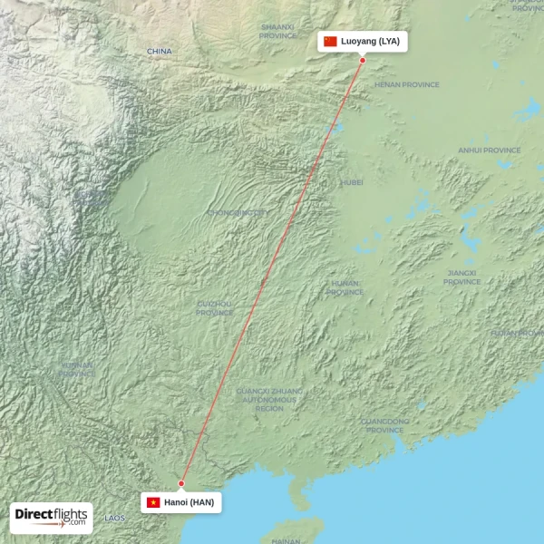 Luoyang - Hanoi direct flight map