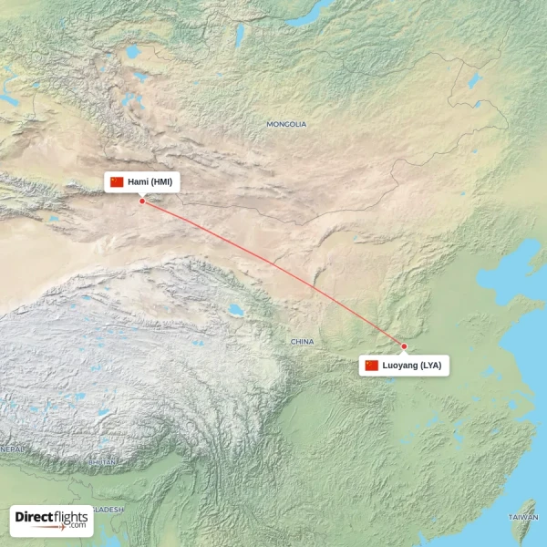 Luoyang - Hami direct flight map